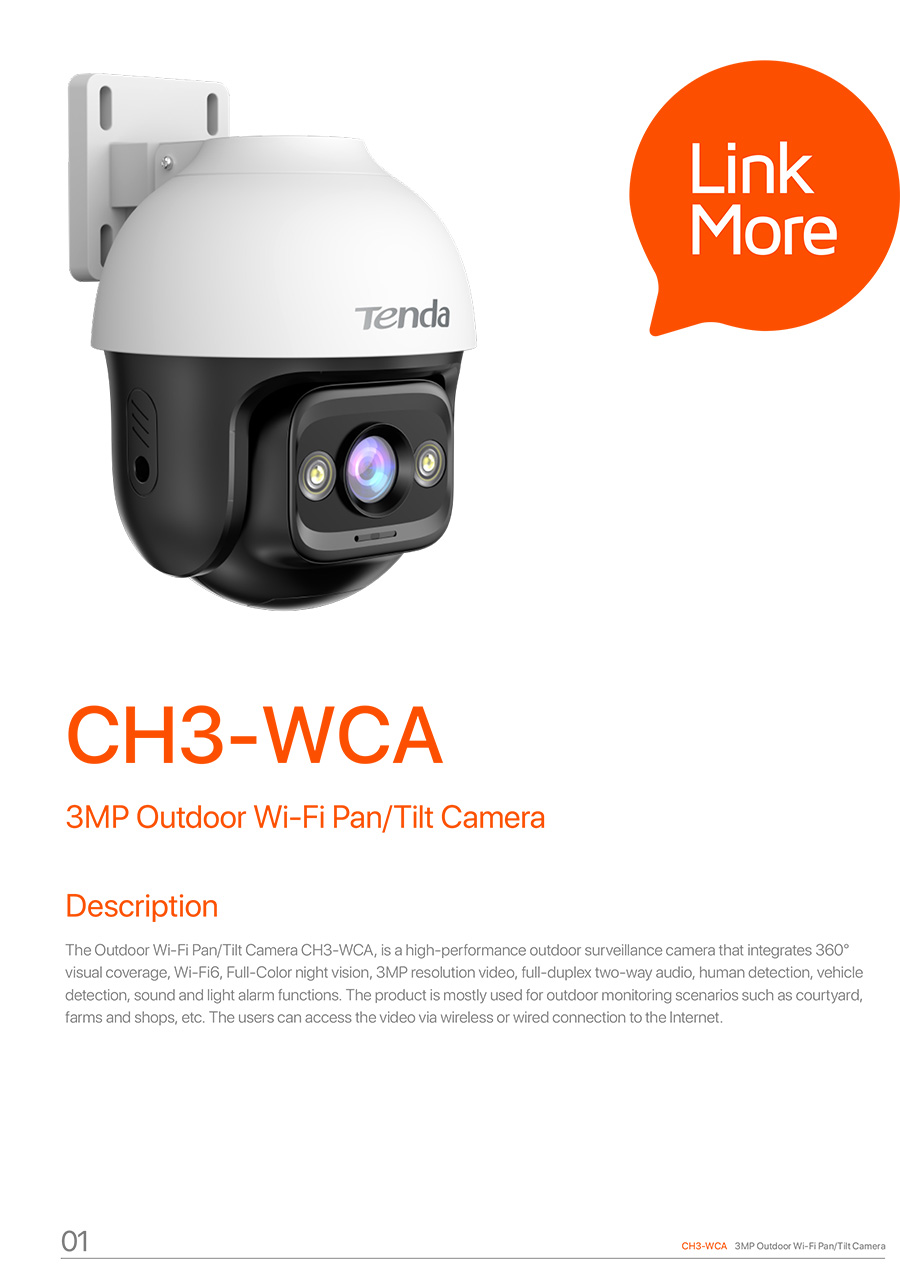 TENDA CH3-WCA 3MP Outdoor Wi-Fi Pan/Tilt Camera BY BILLIONAIRE SECURETECH CH3-WCA