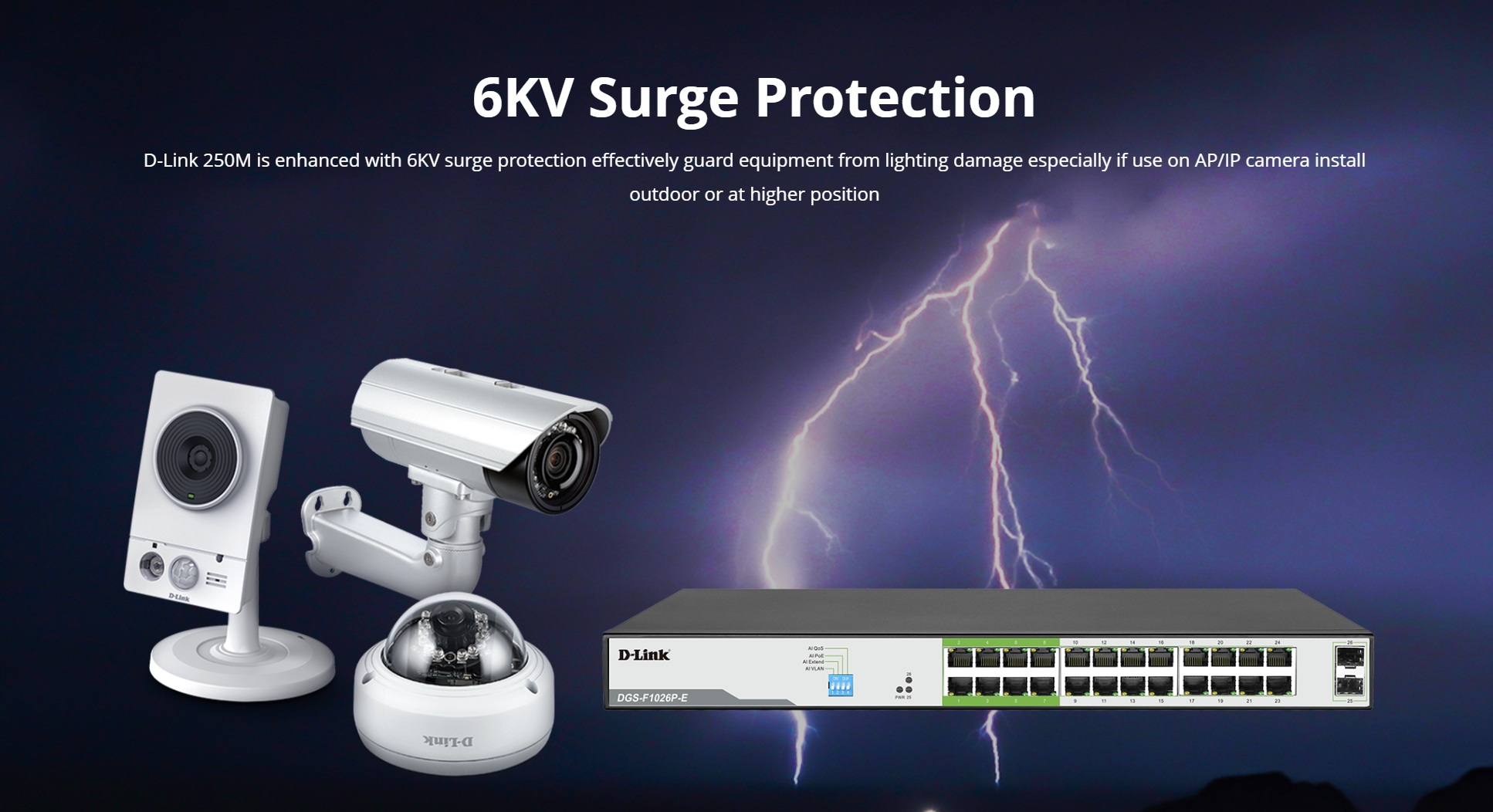 D-LINK DGS-F1026P-E : 250M 26-Port Unmanaged Gigabit Switch with 24 PoE Ports (250W) and 2 SFP Uplink Ports BY BILLIONAIRE SECURETECH DGS-F1026P-E