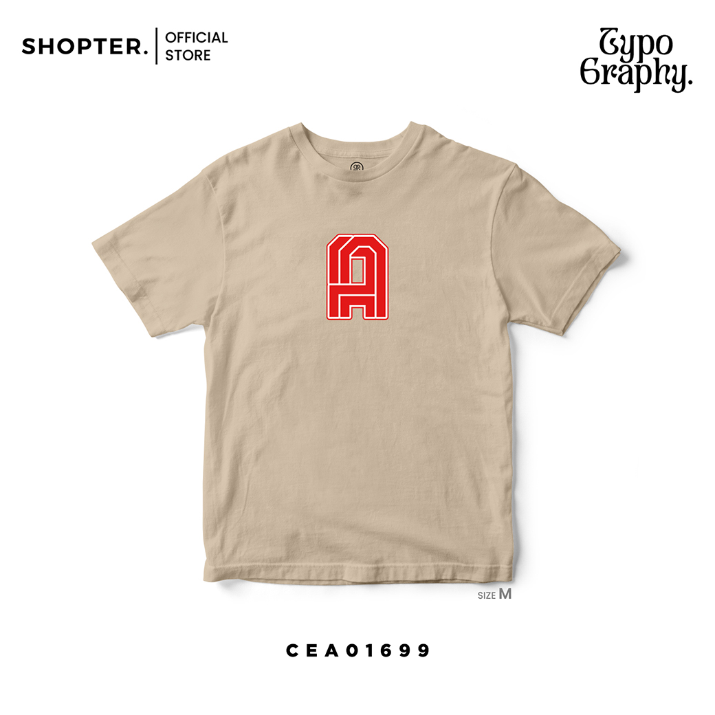 เสื้อยืด พิมพ์ลาย A-Z สีแดง (C20) รหัส CEA01699-CEA01724 #เสื้อยืด #Typography