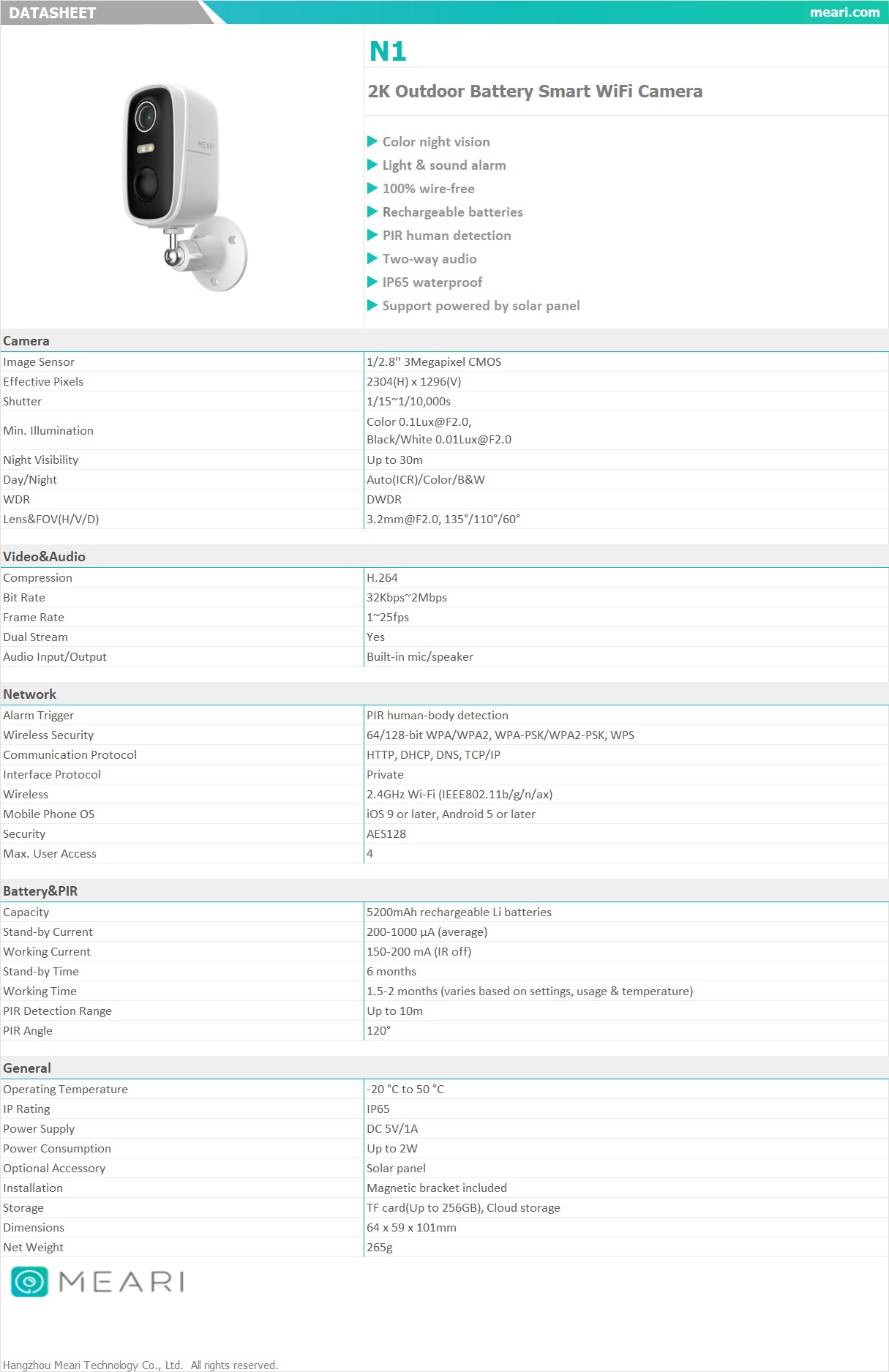 MEARI N1+SOLAR4 กล้องวงจรปิดไร้สาย 3MP Smart WiFi พร้อมแผงโซล่าเซลล์ Maxium Power 5W BY BILLIONAIRE SECURETECH MEARI N1+SOLAR4