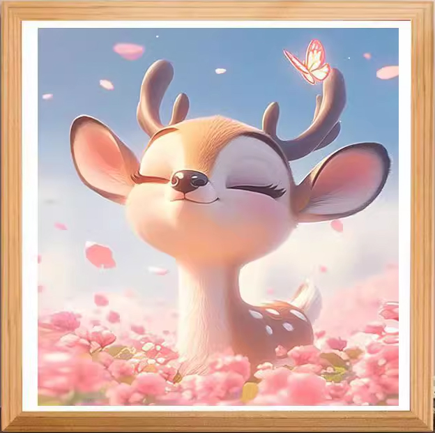 deer-1011 *สินค้าหมด* ชุดปักครอสติช ลายกวางน้อยน่ารัก (ปักเต็มผืนผ้า ไม่มีเดินเส้น ผ้า11CTพิมพ์ลาย ปัก 3 เส้นเล็ก) ขนาด 50*50 ซม.ผ้าครอสติช 11CTพิมพ์ลายปักบนผ้า ไหมคอตตอน 14 สี ผังลาย เข็ม