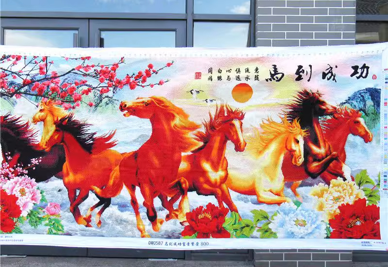 maa-1009 *สินค้าหมด* ชุดปักครอสติช ลาย 8 อาชา (ปักเต็มผืนผ้า ผ้า11CTพิมพ์ลาย ปัก 3 เส้นเล็ก) ขนาด 150*74 ซม. ผ้าครอสติช 11CTพิมพ์ลายปักบนผ้า ไหมคอตตอน 62 สี ผังลาย เข็ม