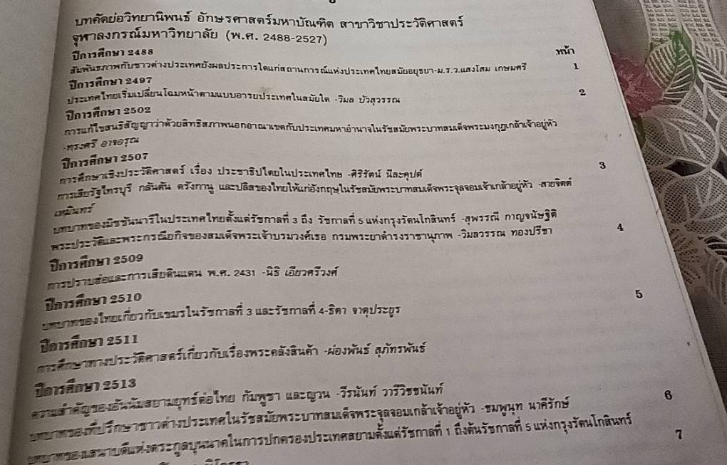 รวมบทคัดย่อวิทยานิพนธ์ประวัติศาสตร์ พ.ศ. 2488-2527