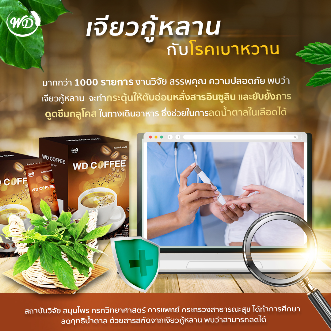 กาแฟผสมสารสกัดสมุนไพร WD COFFEE ไม่มีน้ำตาล ไม่มีไขมันทรานส์ ไม่อ้วน (4 กล่อง)