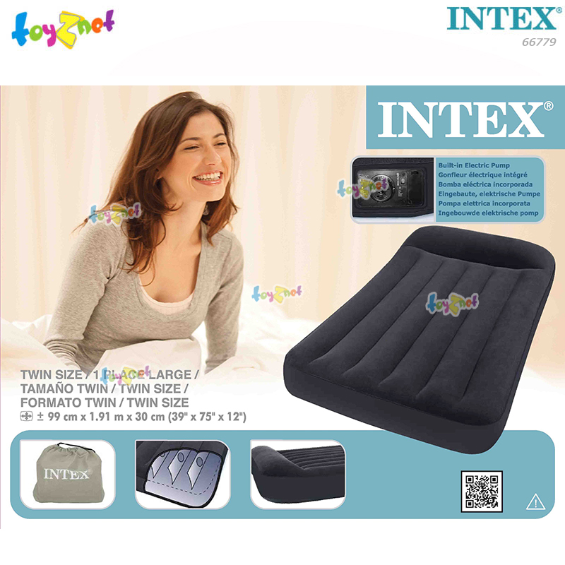 Intex TWIN Built-in Elec. Pump Pillow Rest Classic Airbed 0.99 x 1.91 x 0.30 m. No.66779