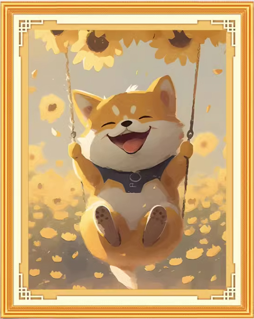 dog-1052 *สินค้าหมด* ชุดปักครอสติช ลายน้องหมาโล้ชิงช้าทานตะวัน (งานปักเต็มลาย ไม่มีเดินเส้น) ปักครั้งละ 3 เส้นเล็ก ขนาด 50*64 ซม.ผ้าครอสติช 11CTพิมพ์ลายปักบนผ้า ไหมคอตตอน 27 สี ผังลาย เข็ม