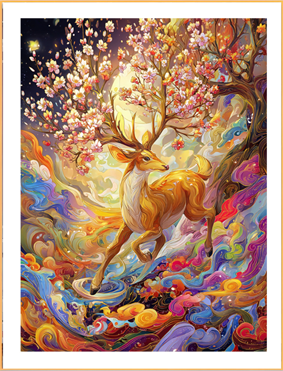 deer-1005 *สินค้าหมด* ชุดปักครอสติช ลายกวางทองเขางาม (ปักเต็มผืนผ้า ไม่มีเดินเส้น ผ้า11CTพิมพ์ลาย ปัก 3 เส้นเล็ก) ขนาด 50*70 ซม.ผ้าครอสติช 11CTพิมพ์ลายปักบนผ้า ไหมคอตตอน 48 สี ผังลาย เข็ม