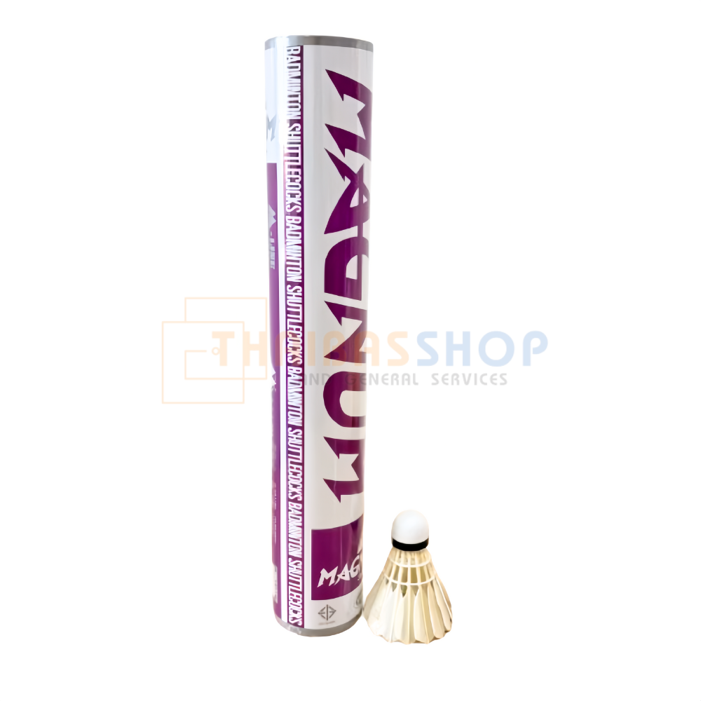 (ของแท้ 100%) ลูกแบดมินตันMagnum หลอดสีม่วง ลูกขนไก่ ลูกแบด บรรจุ 12 ลูก สีขาว