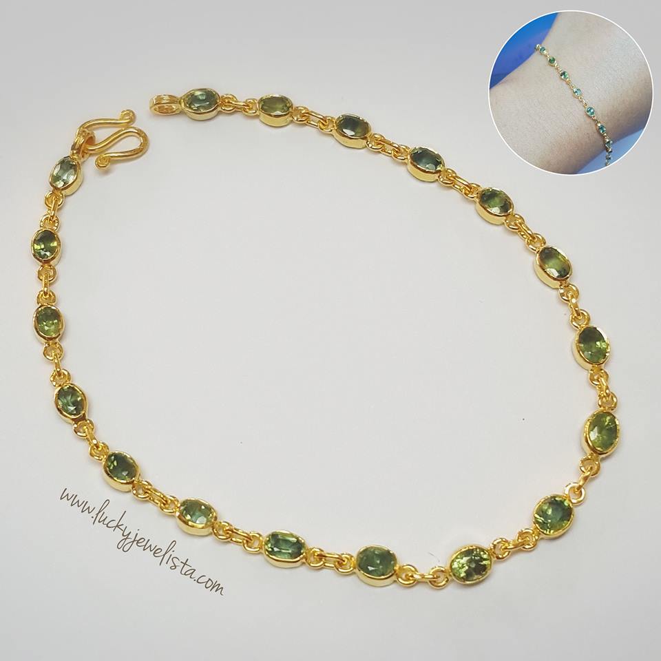 สร้อยข้อมือพลอยเขียวส่องบางกะจะ Green sapphire เรือนทอง