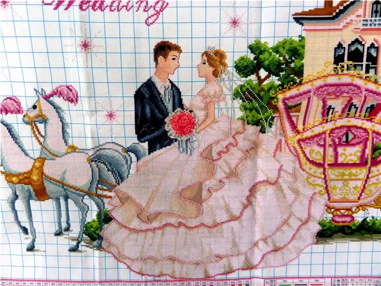 love-1016 *พร้อมส่ง* ชุดปักครอสติช ลาย วันแต่งงานแสนหวาน (ปักครั้งละ 3 เส้นเล็ก) ขนาด 118*74 ซม.ผ้าครอสติช 11CTพิมพ์ลายปักบนผ้า ไหมคอตตอน 38 สี ลูกปัดแก้ว 3 สี ผังลาย เข็ม