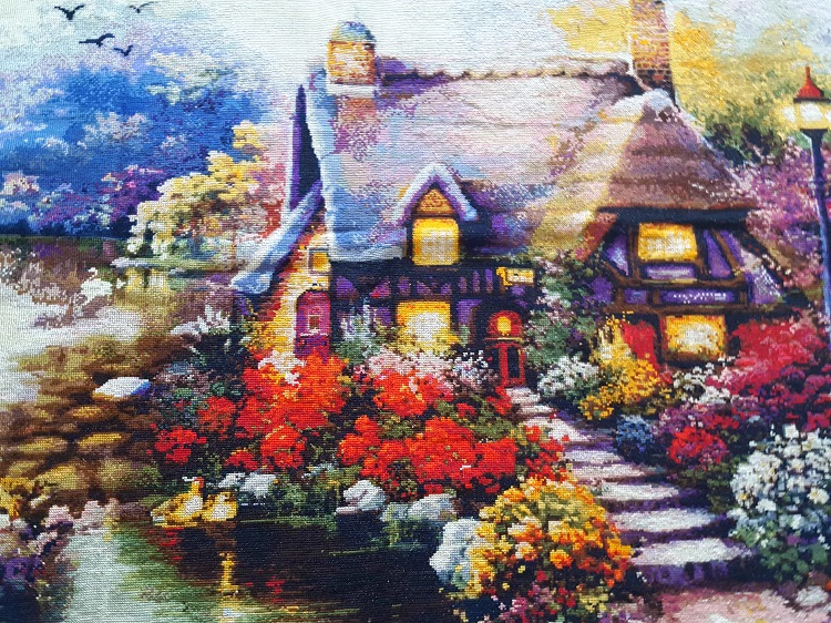 home-1134 *สินค้าหมด* ชุดปักครอสติช ลายกระท่อมน้อยในสวนสวย (งานปักเต็มลาย ไม่มีเดินเส้น ปักครั้งละ 3 เส้นเล็ก) ขนาด 68*36 ซม.ผ้าครอสติช 11CTพิมพ์ลายปักเต็มลายผ้า ไหมคอตตอน 65 สี+ผังลาย เข็ม