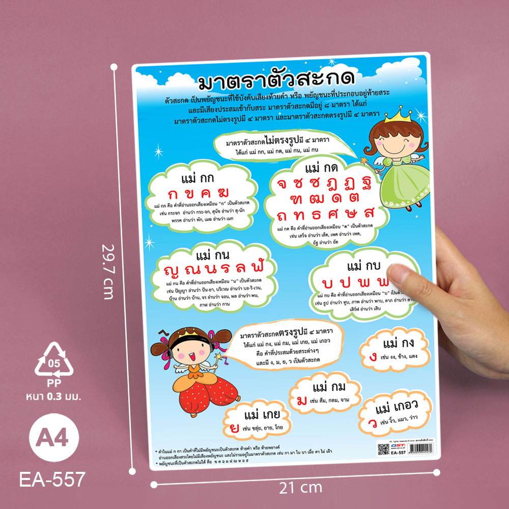 โปสเตอร์พลาสติก ความรู้เรื่องมาตราตัวสะกด ขนาดA4 EA-557