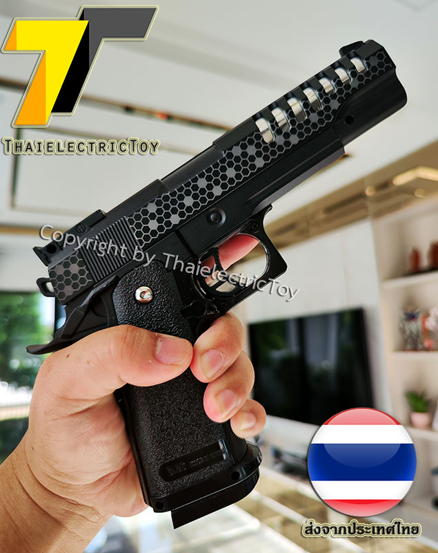 ปืนอัดลมเหล็ก K7-A ชักยิงทีล่ะนัด ลำกล้องยาว 7.5 นิ้ว หนัก 461 กรัม ใช้ลูกกระสุนพลาสติก 6 มิล