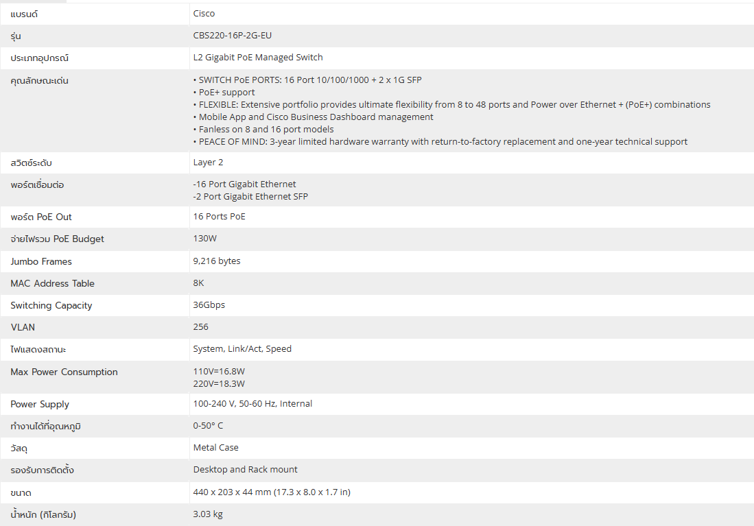 CISCO CBS220-16P-2G-EU : Smart Managed PoE Switch16-port GE, PoE, 2x1G SFP BY BILLIONAIRE SECURETECH CISCO CBS220-16P-2G-EU