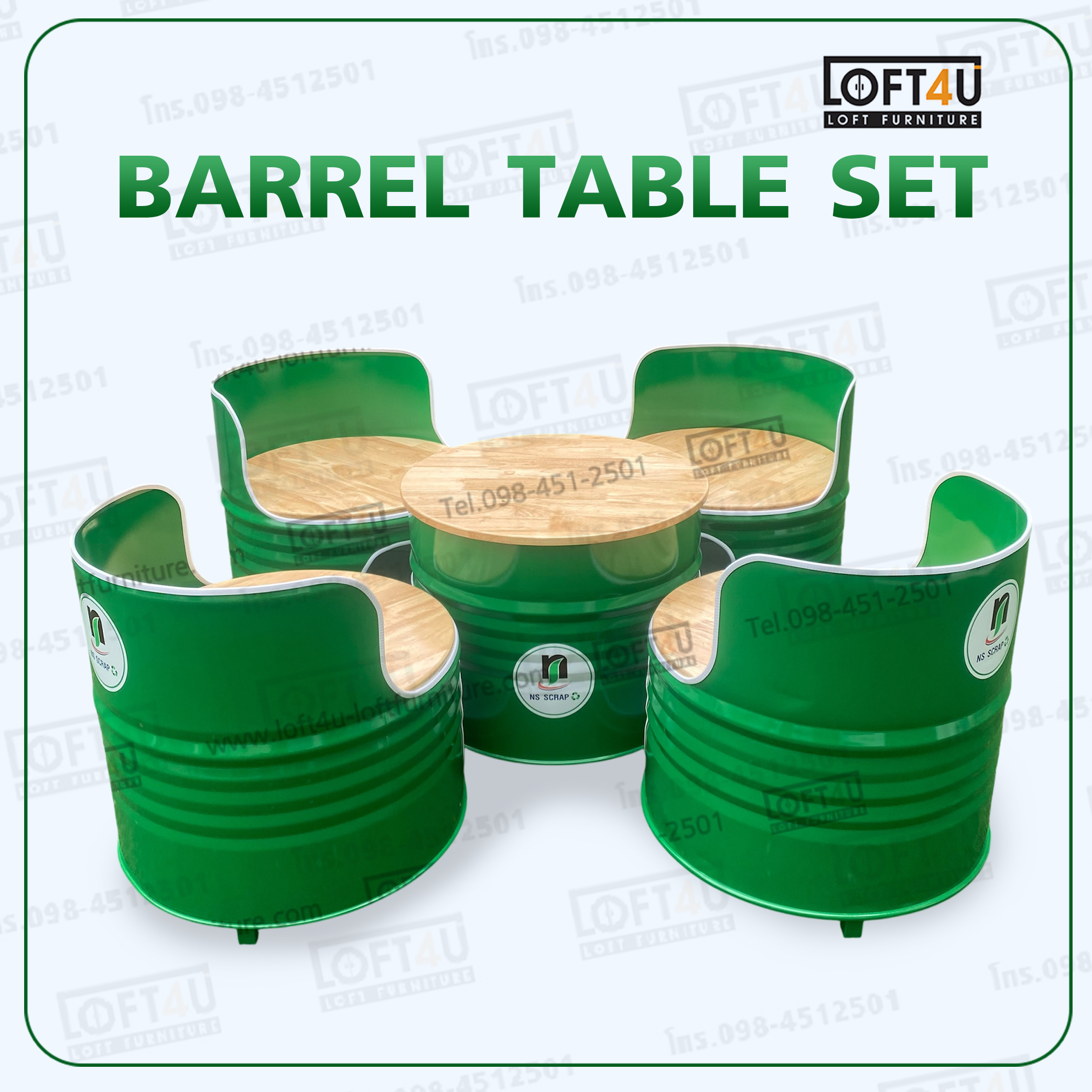 โต๊ะคาเฟ่ Cafe Table Set : wooden cushion / 4 seats