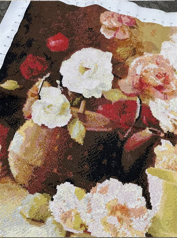 tea-1005 *พร้อมส่ง* ชุดปักครอสติช ลายชุดน้ำชา (ปักเต็มผืนผ้า ไม่มีเดินเส้น ผ้า11CTพิมพ์ลาย ปัก 3 เส้นเล็ก ) ขนาด 80*65 ซม.ผ้าครอสติช 11CTพิมพ์ลายปักบนผ้า+ไหมคอตตอน 38 สี+ผังลาย+เข็ม