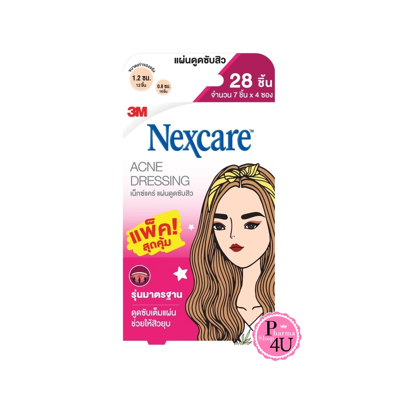 (สีชมพู) 3M Nexcare แผ่นซับสิว รุ่น มาตราฐาน (1กล่อง/28ชิ้น)