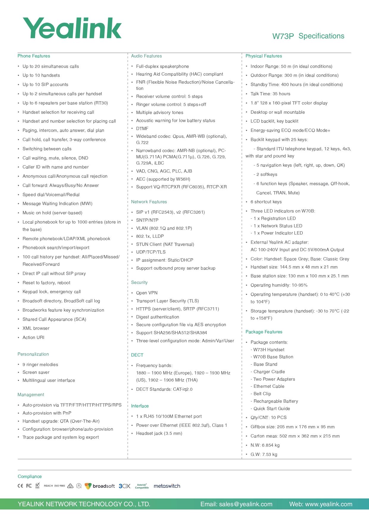 Yealink W73P Base + Handset (Package) DECT IP Phone
