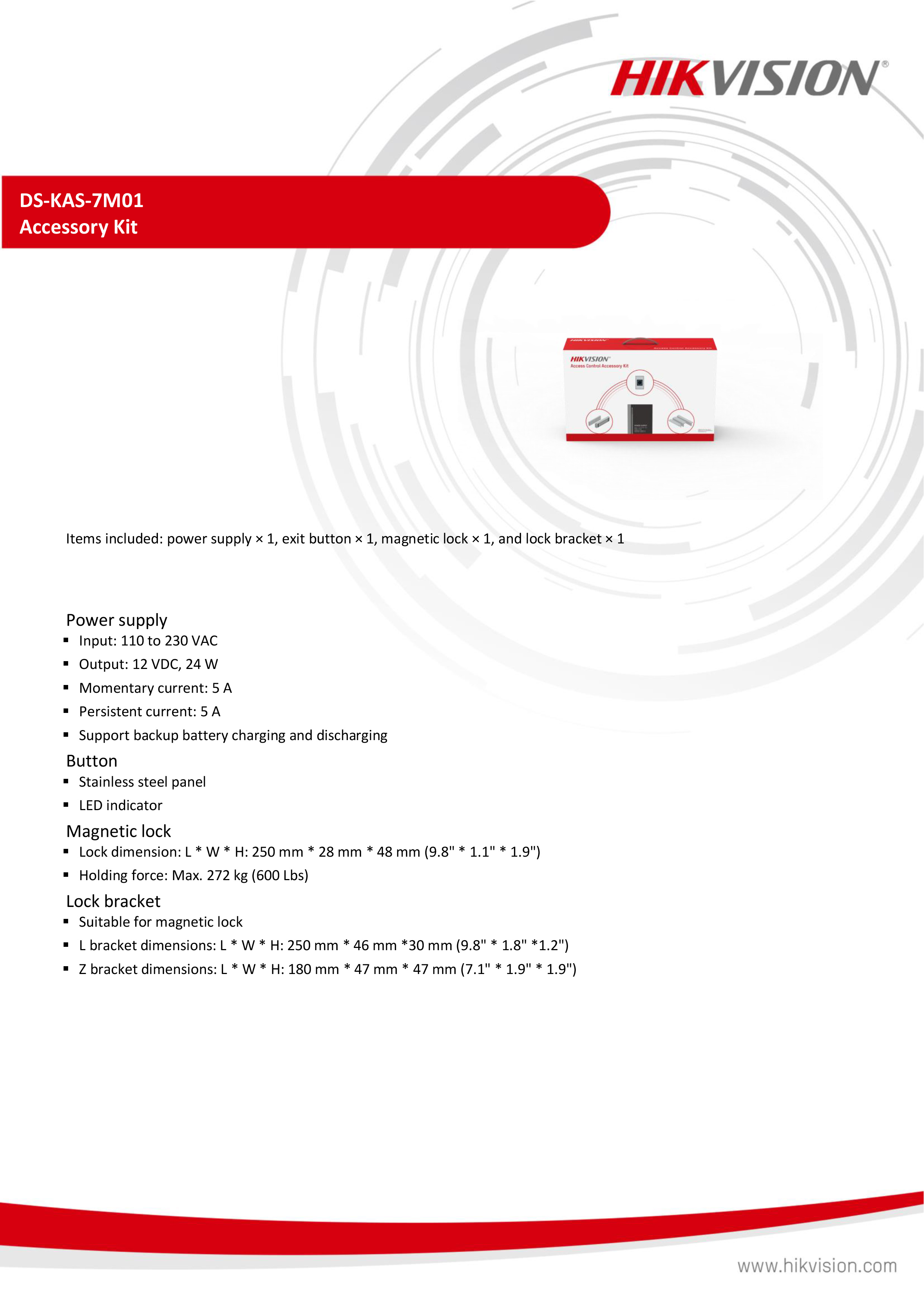 HIKVISION DS-KAS-7M01 : Access Control Accessory Kit อุปกรณ์สำหรับชุดคุมประตู BY BILLIONAIRE SECURETECH DS-KAS-7M01