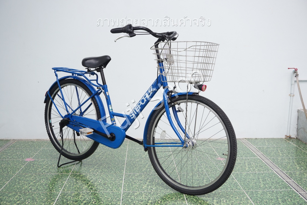 จักรยานแม่บ้านล้อโต ญี่ปุ่น - ล้อ 26x1.95 - เกียร์ดุม 3 สปีด - ไฟหน้าอัตโนมัติ - Bridgestone Stepcruz - สีฟ้า [จักรยานมือสอง]