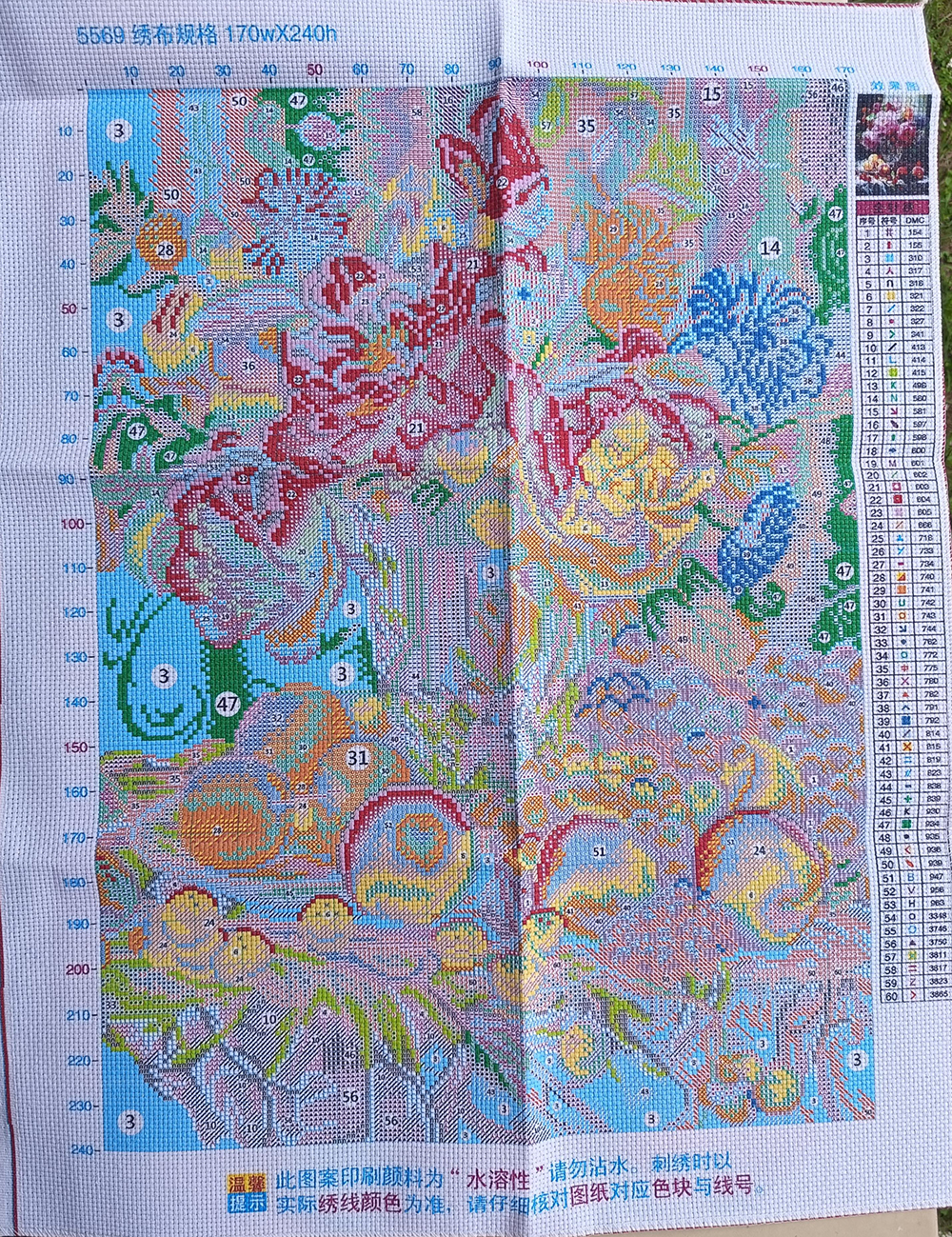 botan-1157 *สินค้าหมด* ชุดปักครอสติช ลายแจกันโบตั๋นกับผลไม้ (ปักเต็มผืนผ้า ไม่มีเดินเส้น ผ้า11CTพิมพ์ลาย มีประกาย ปัก 3 เส้นเล็ก) ขนาด 50*68 ซม.ผ้าครอสติช 11CTพิมพ์ลายปักบนผ้า ไหมคอตตอน 60 สี ผังลาย เข็ม