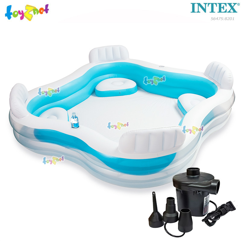 Intex Swim Center Family Lounge Pool 2.29x2.29x0.66 m Light Blue no.56475 + Electric Air Pump