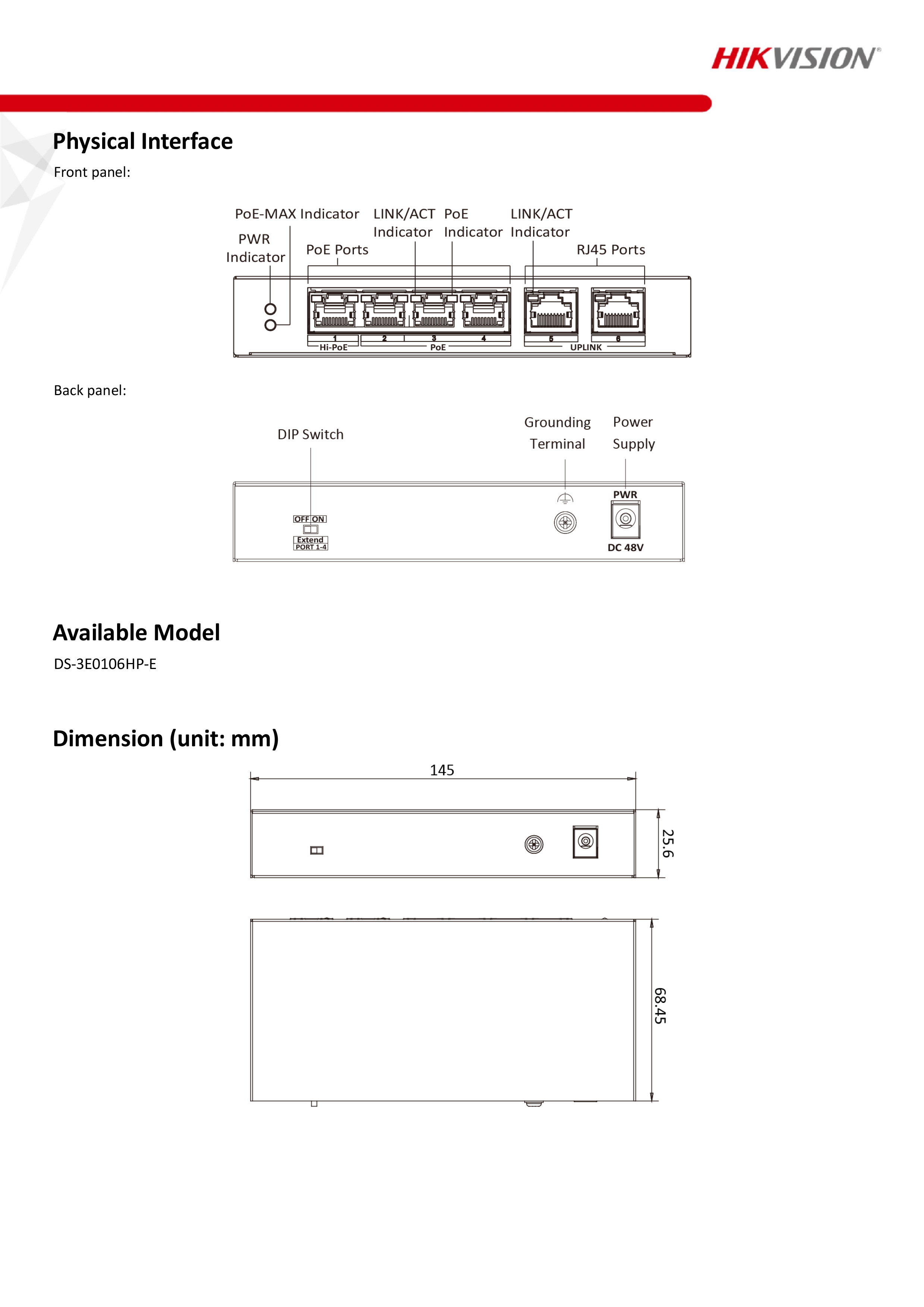 HIKVISION DS-3E0106HP-E 4 Port Fast Ethernet Unmanaged POE Switch BY BILLIONAIRE SECURETECH DS-3E0106HP-E