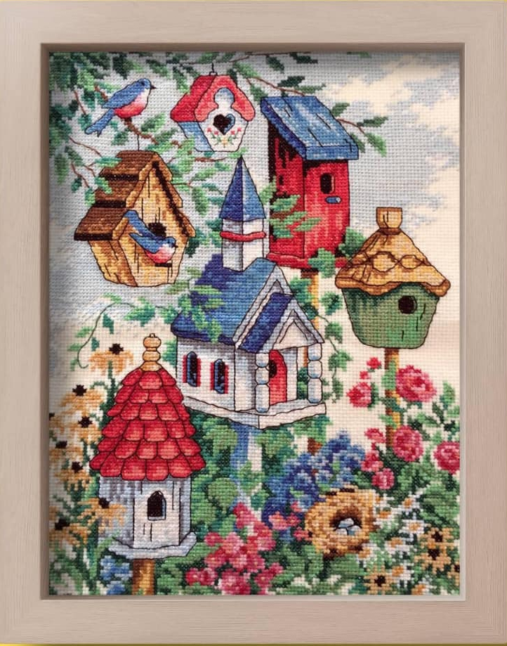 bird-1114 *สินค้าหมด* ชุดปักครอสติช ลายบ้านนก (ผ้า14CTพิมพ์ลาย ปัก 2 เส้นเล็ก) ขนาด 30*38 ซม.ผ้าครอสติช 14CTพิมพ์ลายปักบนผ้า ไหมคอตตอน 25 สี ผังลาย เข็ม