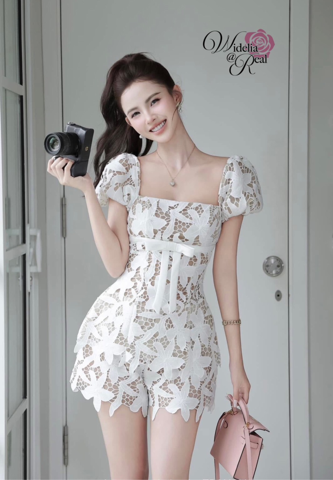 Korea Set ลูกไม้ เสื้อแขนสั้นกับกางเกงขาสั้น