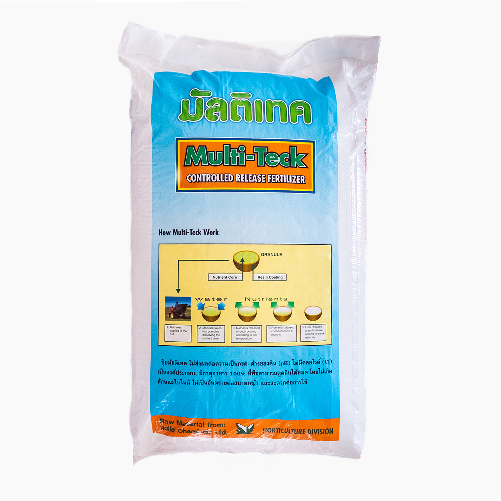 ปุ๋ยละลายช้า(เม็ดเคลือบ) ยี่ห้อ Haifa Multiteck ไฮฟา มัลติเทค สุตร 16-16-16 สูตรบำรุงทั่วไป ให้พืชสมบูรณ์แข็งแรง (ค่อยๆ ละลายจนหมดภายใน 4 เดือน) บรรจุ 25 กิโลกรัม
