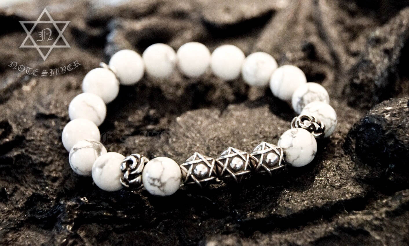 โฮวไลท์ มิกซ์หมุดเงินแท้ดาวหกแฉก Star of David คั่นด้วยโดนัทเงินแท้ลายกราฟฟิก NSSD1567