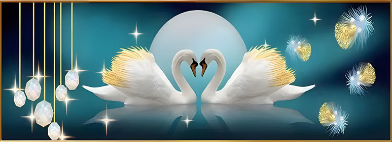 swan-1101 *สินค้าหมด* ชุดปักครอสติช ลายหงส์คู่ (ปักเต็มผืนผ้า ไม่มีเดินเส้น ปักครั้งละ 3 เส้นเล็ก) ขนาดใหญ่ 145*47 ซม.ผ้าครอสติช 11CTพิมพ์ลายปักบนผ้า ไหมคอตตอน 33 สี ผังลาย เข็ม