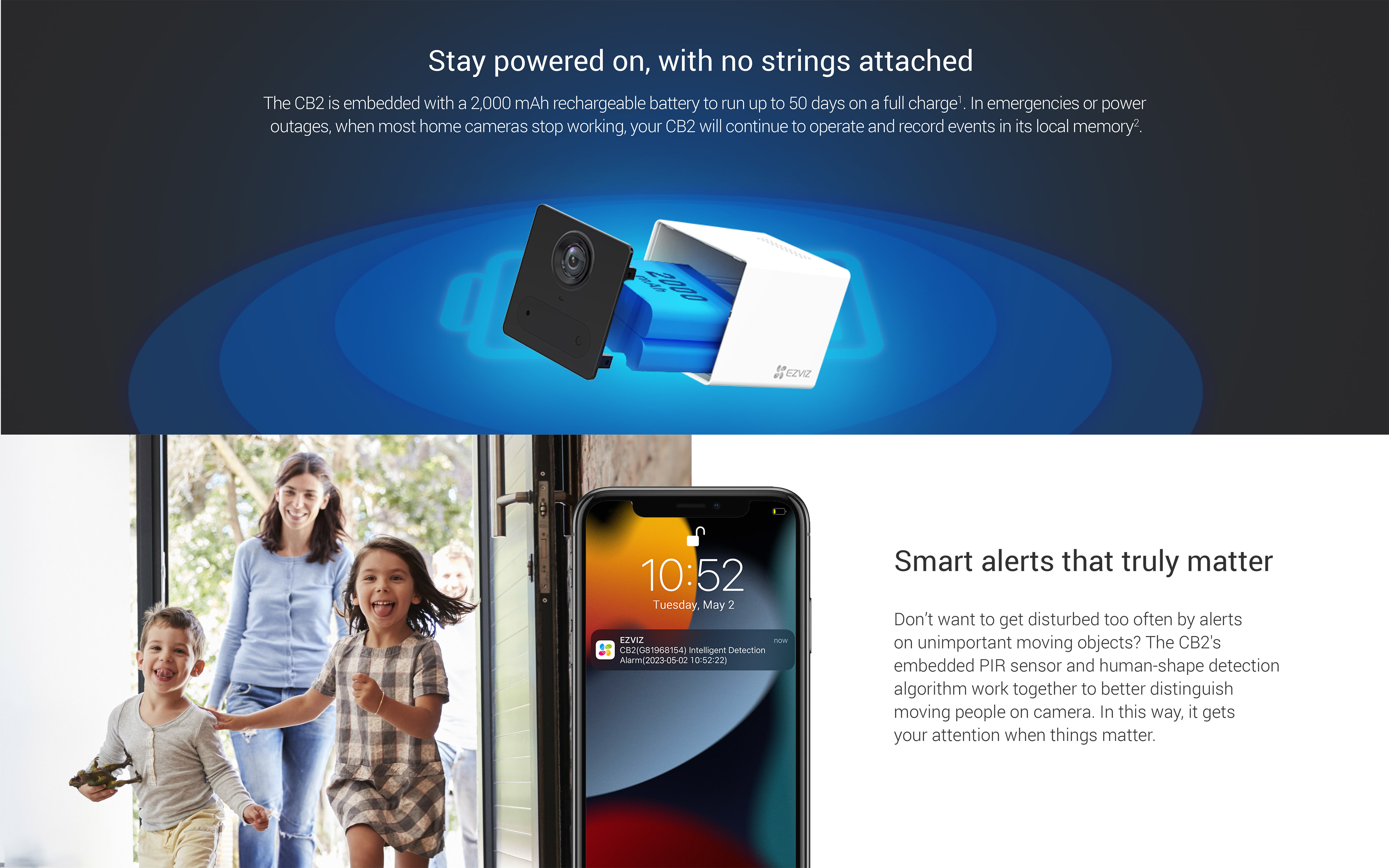EZVIZ CB2 กล้องวงจรปิดระบบ IP WIFI ความละเอียด 2 ล้านพิกเซล มีแบตเตอรี่ มีไมค์และลำโพงในตัว ขายึดเป็นแม่เหล็ก **ไม่มี PORT LAN** BY BILLIONAIRE SECURETECH EZVIZ CB2