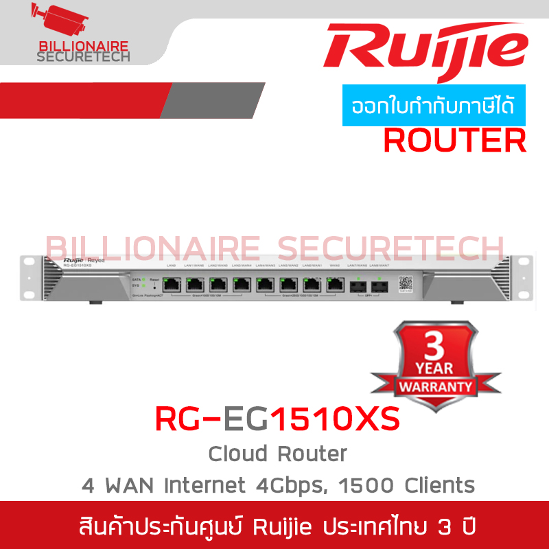 RUIJIE RG-EG1510XS: EG FLAGSHIP ROUTER, 1500 Client User, IPsec VPN 1,000 Tunnels, 4 Gbps BY BILLIONAIRE SECURETECH RG-EG1510XS