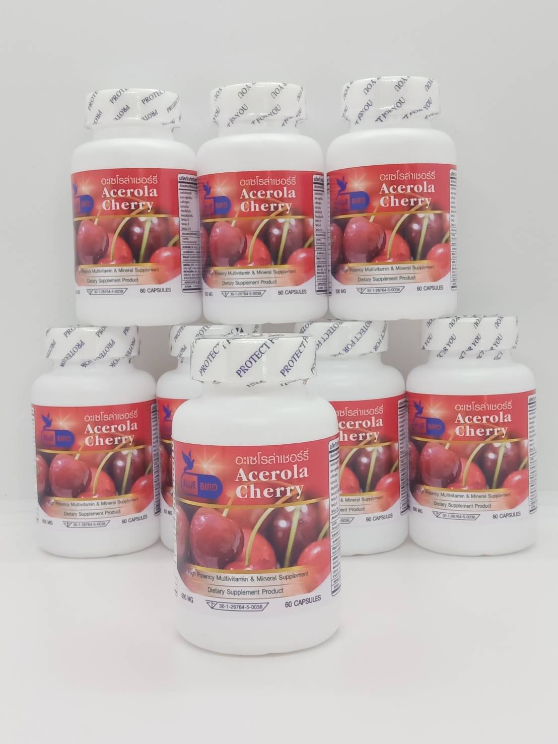 อะเซโรล่าเชอร์รี่ Acerola Cherry ตรา บลูเบิร์ด ขนาด 600 มิลลิกรัม 60 แคปซูล