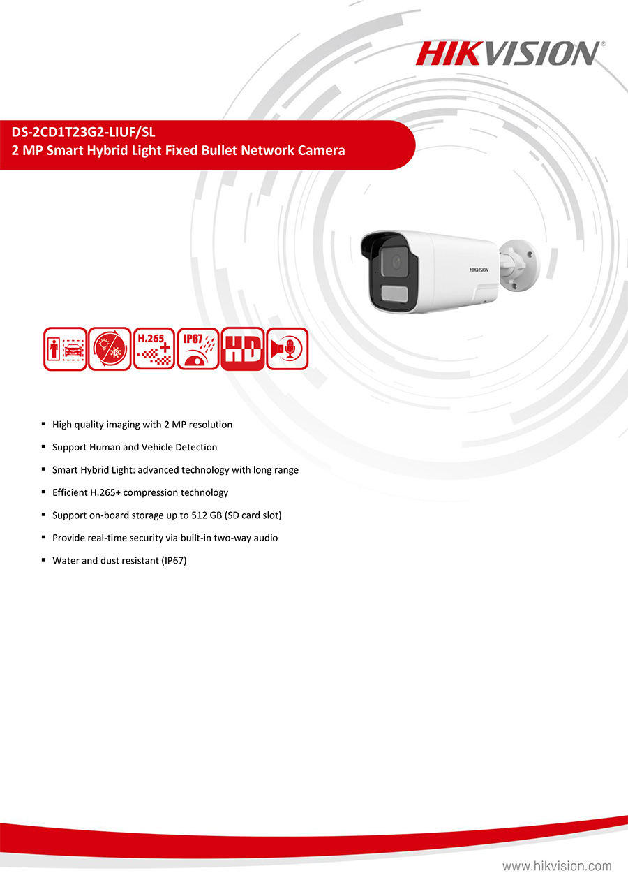 HIKVISION DS-2CD1T23G2-LIUF/SL (4mm.) กล้องวงจรปิด ระบบ IP CAMERA 2MP Smart Hybrid Light มีไมค์และลำโพงในตัว BY BILLIONAIRE SECURETECH DS-2CD1T23G2-LIUF/SL (4mm.)