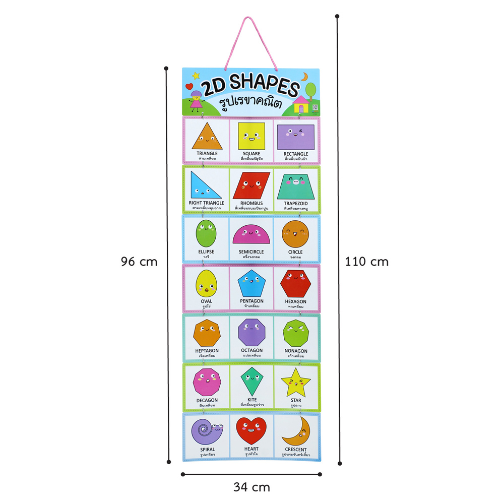 ขนาดสื่อแขวน ชุดรูปเรขาคณิต 2D Shapes ET-622