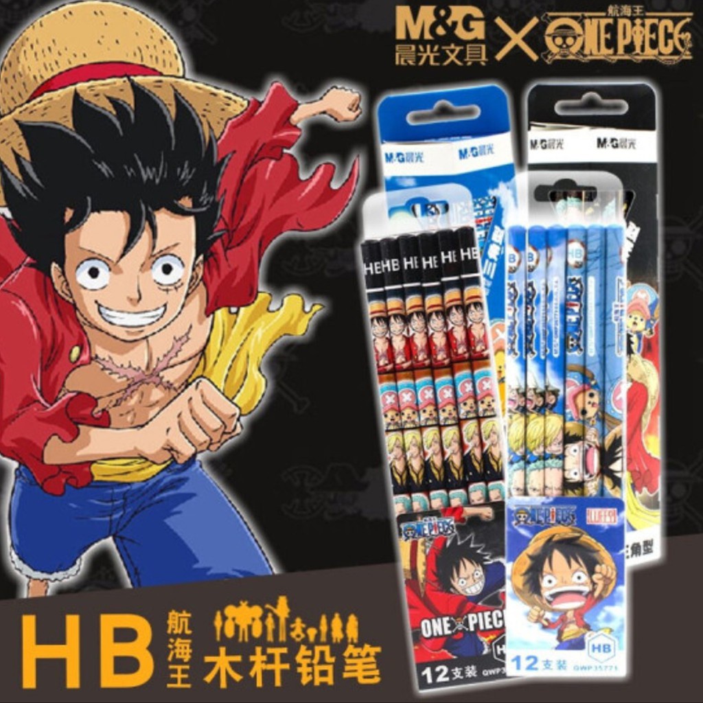 M&G QWP30705 ดินสอไม้ HB ด้ามสามเหลี่ยม สีดำ ลายลิขสิทธิ์วันพีช One Piece กล่องละ 12 ด้าม