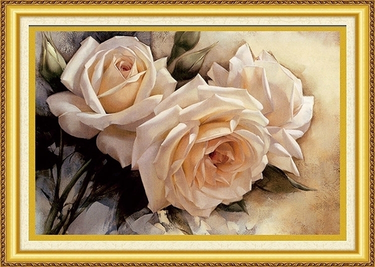 rose-1121 *สินค้าหมด* ชุดปักครอสติช ลายกุหลาบขาว (งานปักเต็มลาย ไม่มีเดินเส้น ปักครั้งละ 3 เส้นเล็ก) ขนาด 93*65 ซม.ผ้าครอสติช 11CTพิมพ์ลายปักเต็มลายผ้า ไหมคอตตอน 45 สี ผังลาย เข็ม