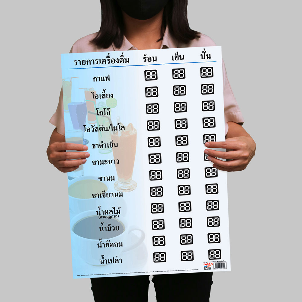 แผ่นป้ายรายการและราคาเครื่องดื่ม ป้ายพร้อมใช้ 35x50ซม.