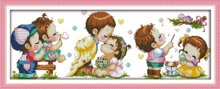 love-1152 *สินค้าหมด* ชุดปักครอสติช ลายสุขสันต์วันแต่งงาน ขนาด 79*33 ซม.ผ้าครอสติช 11CTพิมพ์ลายปักบนผ้า+ไหมคอตตอน 24 สี+ผังลาย+เข็ม