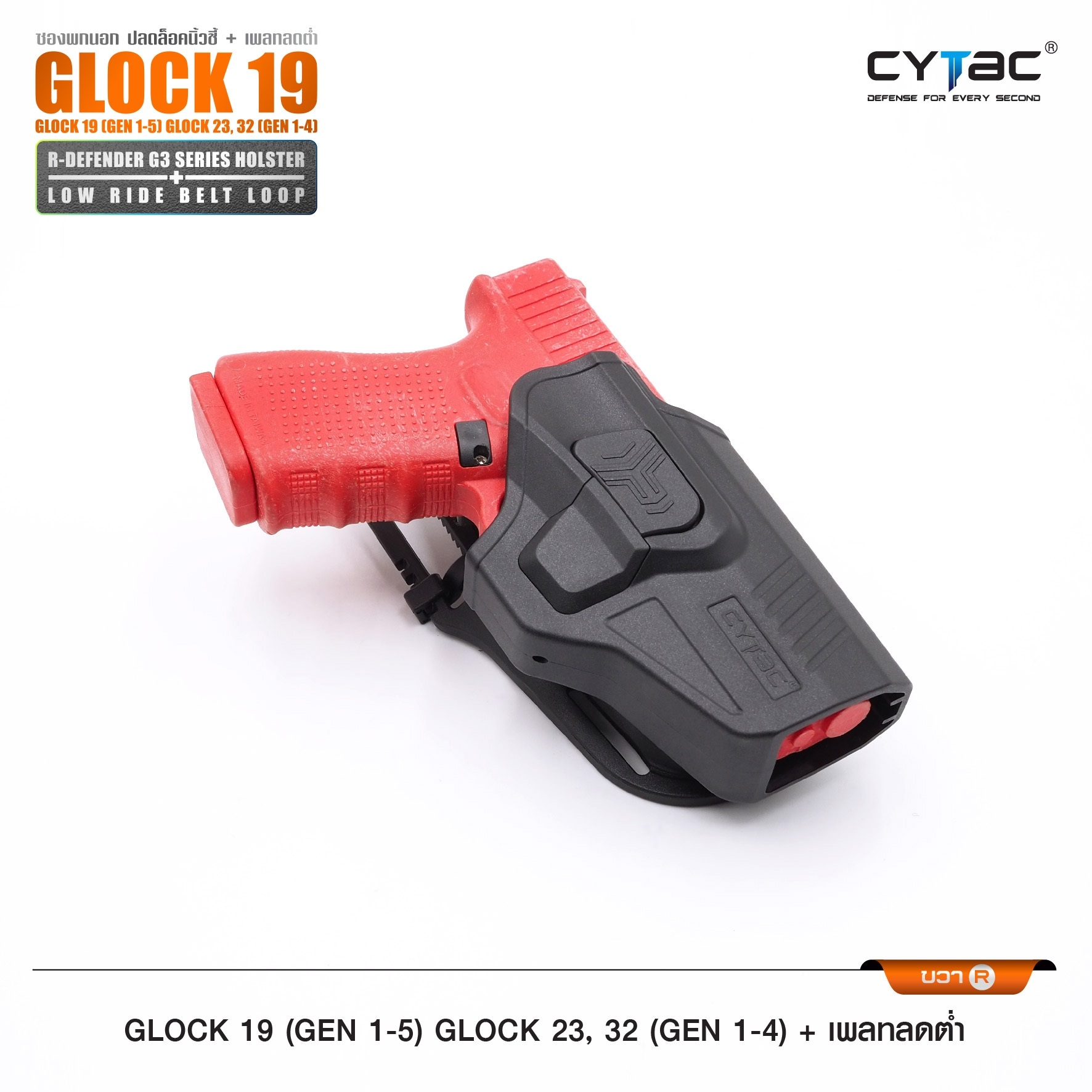 CYTAC ซองพกนอกปลดนิ้วชี้ Glock19 + เพลทลดต่ำ