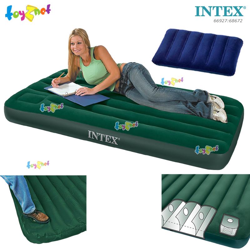 Intex Camping Airbed 3.5ft (Twin) 0.99x1.91x0.22 m w/Built-in Foot Pump no.66927 + Intex Pillow