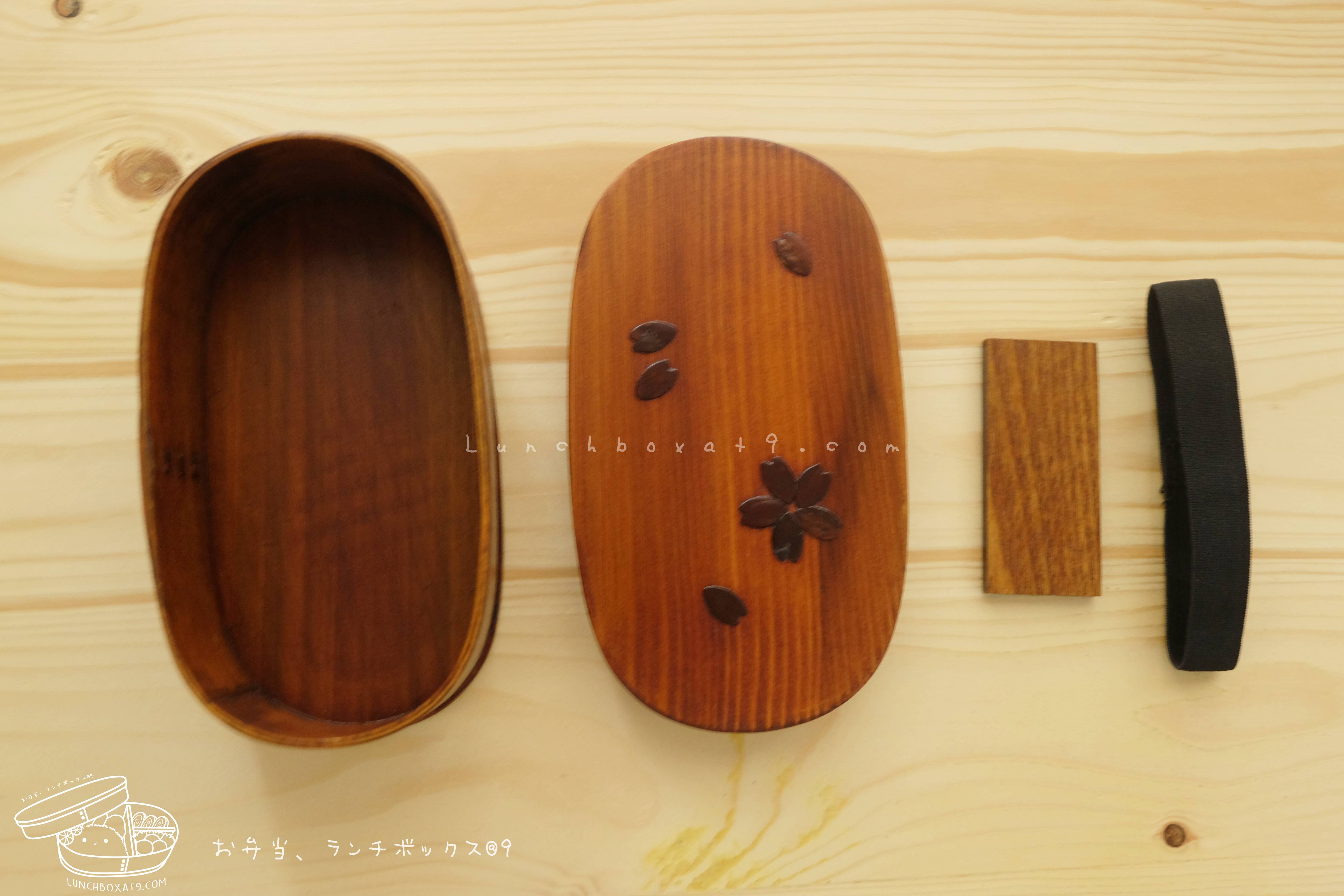 Oval Lacquered Bending magewappa Cherry Blossom Pattern bento box กล่องข้าวญี่ปุ่นทรงรี สีไม้คลาสสิค 1 ชั้น ลายดอกซากุระ