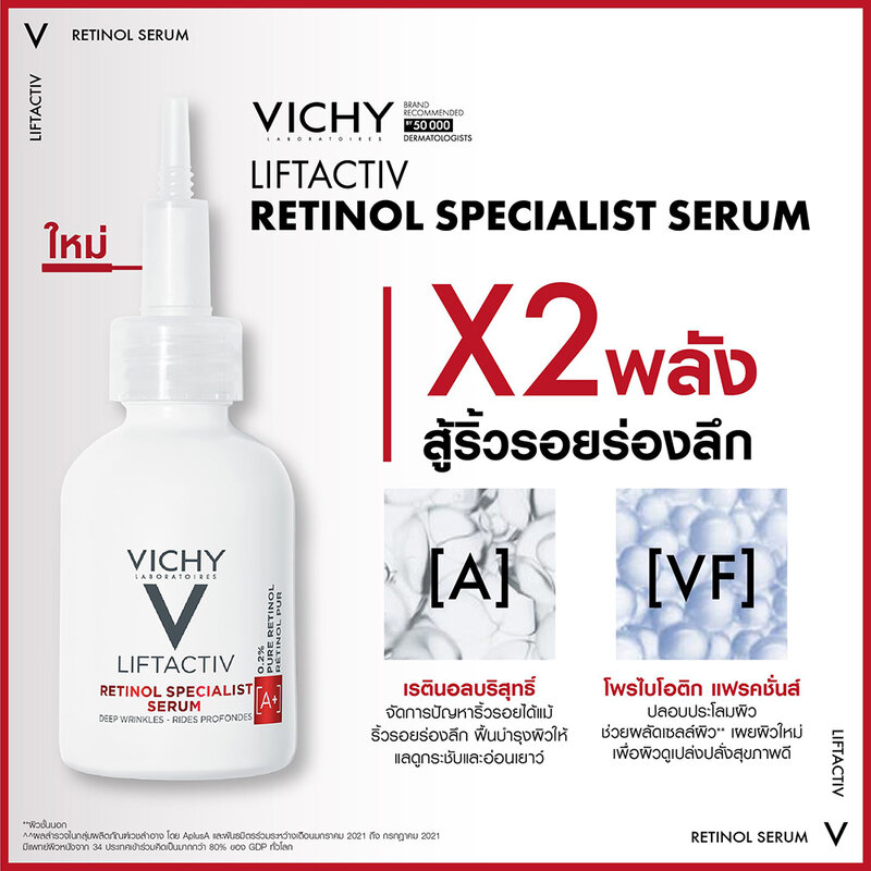 VICHY Liftactiv Retinol A+ Specialist Serum วิชี่ ลิฟแอ็คทีฟ เรตินอล สเปเชียลลิสต์ ดีป ริงเคิลส์ เซรั่ม 30ml.