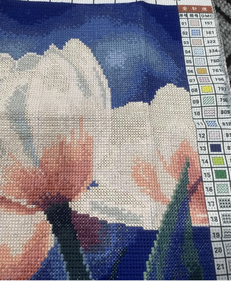 tulip-1003 *พร้อมส่ง* ชุดปักครอสติช ลายช่อทิวลิปขาว (ปักเต็มผืนผ้า ไม่มีเดินเส้น ปักครั้งละ 3 เส้นเล็ก) ขนาด 40*52 ซม.ผ้าครอสติช 11CTพิมพ์ลายปักบนผ้า ไหมคอตตอน 23 สี ผังลาย เข็ม