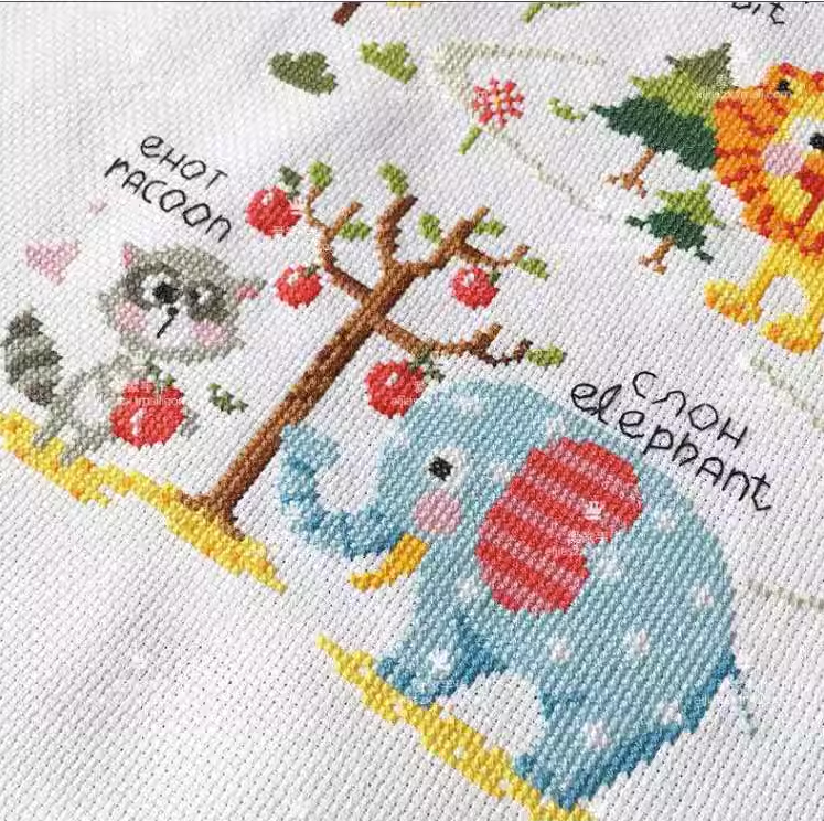 animal-1101 *สินค้าหมด* ชุดปักครอสติช ลายแผนที่สัตว์น้อย (ผ้า11CTพิมพ์ลาย ปัก 3 เส้นเล็ก) ขนาด 70*48 ซม.ผ้าครอสติช 11CTพิมพ์ลายปักบนผ้า ไหมคอตตอน 25 สี ผังลาย เข็ม