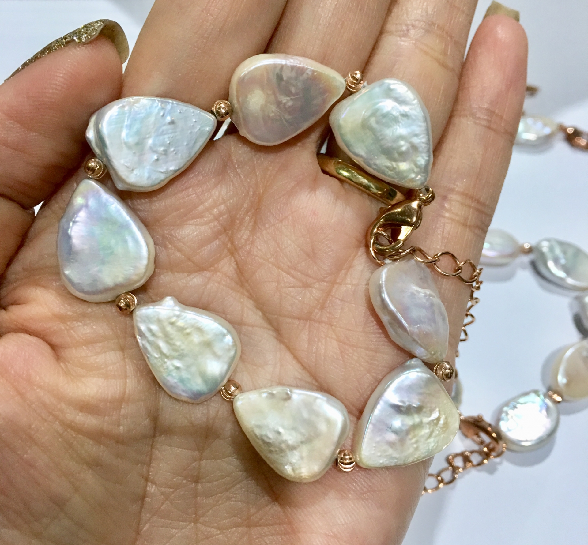 สร้อยข้อมือไข่มุกแท้ บาร๊อค (ตามรูป) ขนาด 12-13 มิล