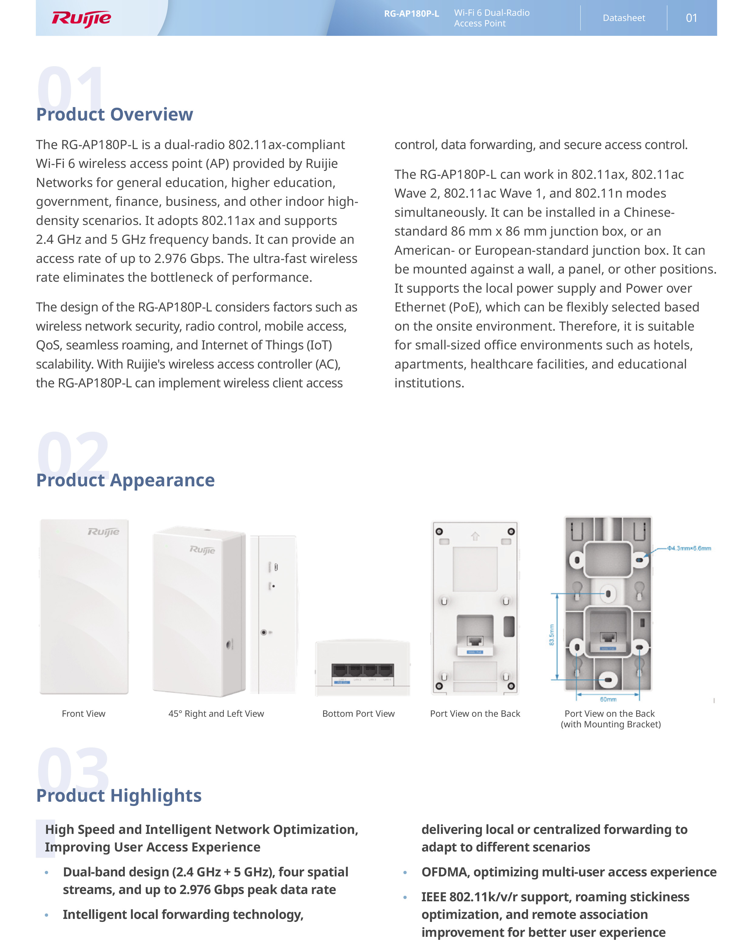 RUIJIE RG-AP180P-L , ACCESS POINT Wi-Fi 6 Dual-Radio 2.976 Gbps Wall Plate AP BY BILLIONAIRE SECURETECH RG-AP180P-L