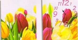 clock-1025 *พร้อมส่ง* ชุดปักครอสติช ลายเซต 2 ชิ้น นาฬิกาดอกทิวลิป (ไม่มีเดินเส้น) ขนาดภาพละ 43*49 ซม.ผ้าครอสติช 11CTพิมพ์ลายปักบนผ้า ไหมคอตตอน 35 สี ผังลาย เข็ม